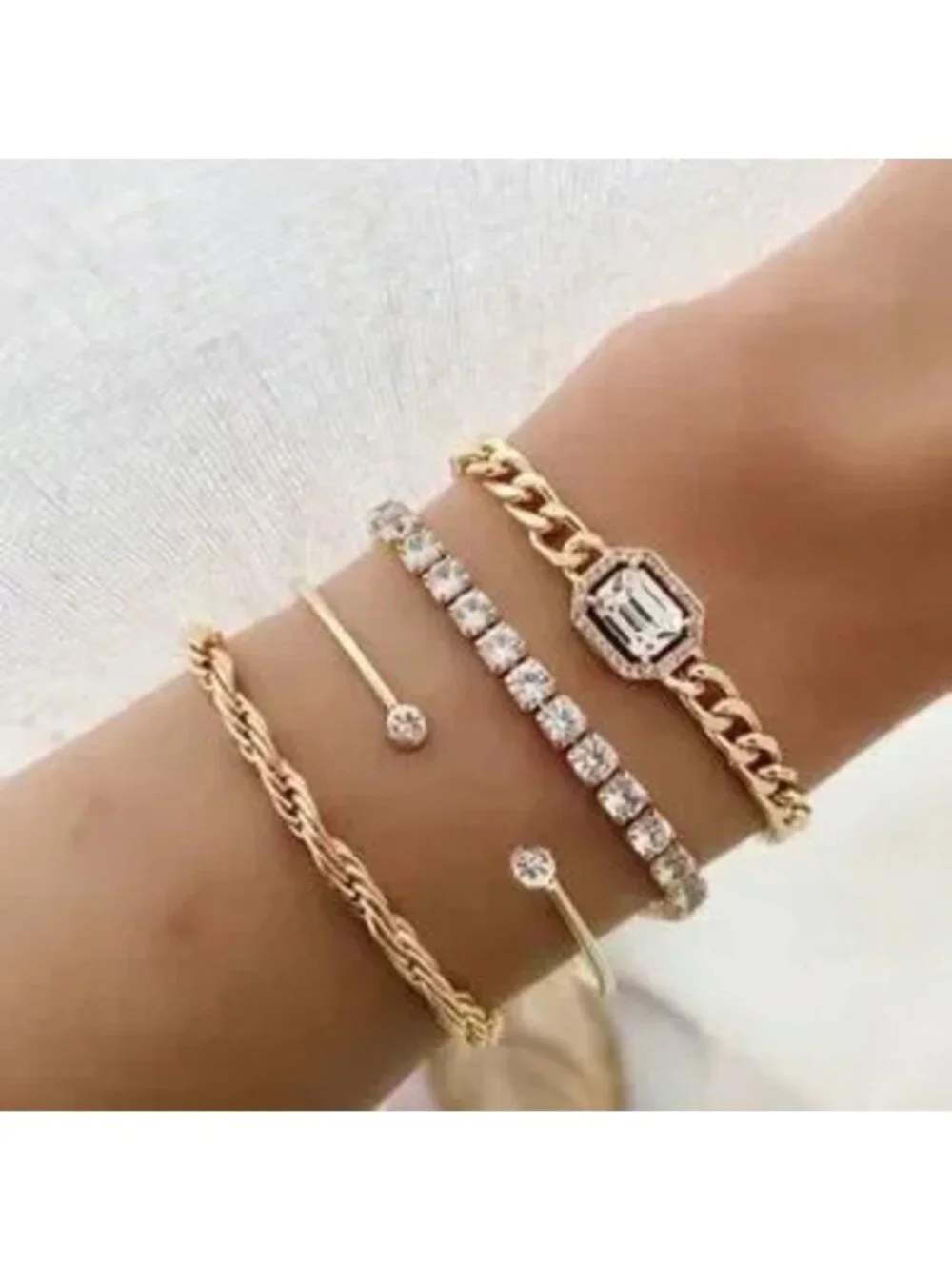 Gold 4pc Crystal Charm Bracelet Set